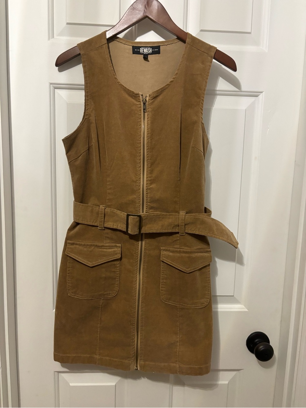 Rewash Camel Brown Sleeveless Belted Vest/Mini Dress with Front Zip